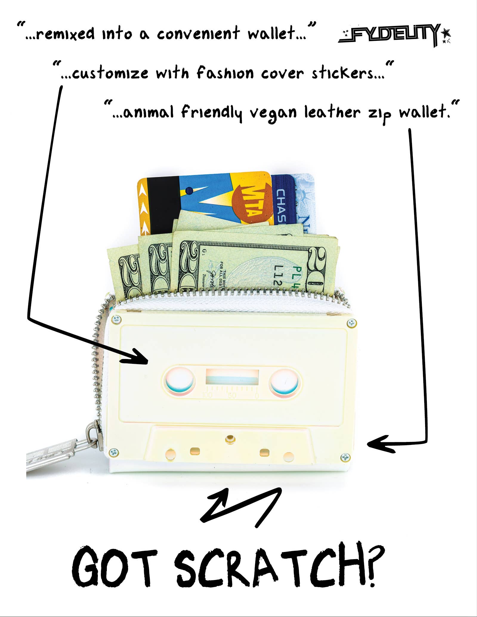 70266: Cassette Tape Wallet-*BLANK Electro White