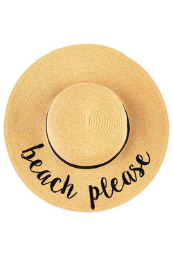 Image of C.C Spring Summer Lettering Straw Brim Hat with Ribbon Band: Aloha Beaches