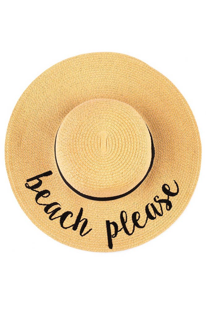 C.C Spring Summer Lettering Straw Brim Hat with Ribbon Band: Aloha Beaches