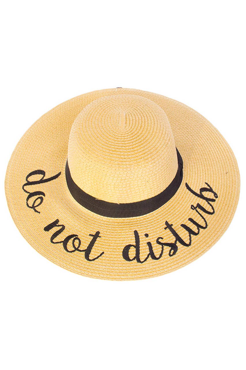 C.C Spring Summer Lettering Straw Brim Hat with Ribbon Band: Do Not Disturb