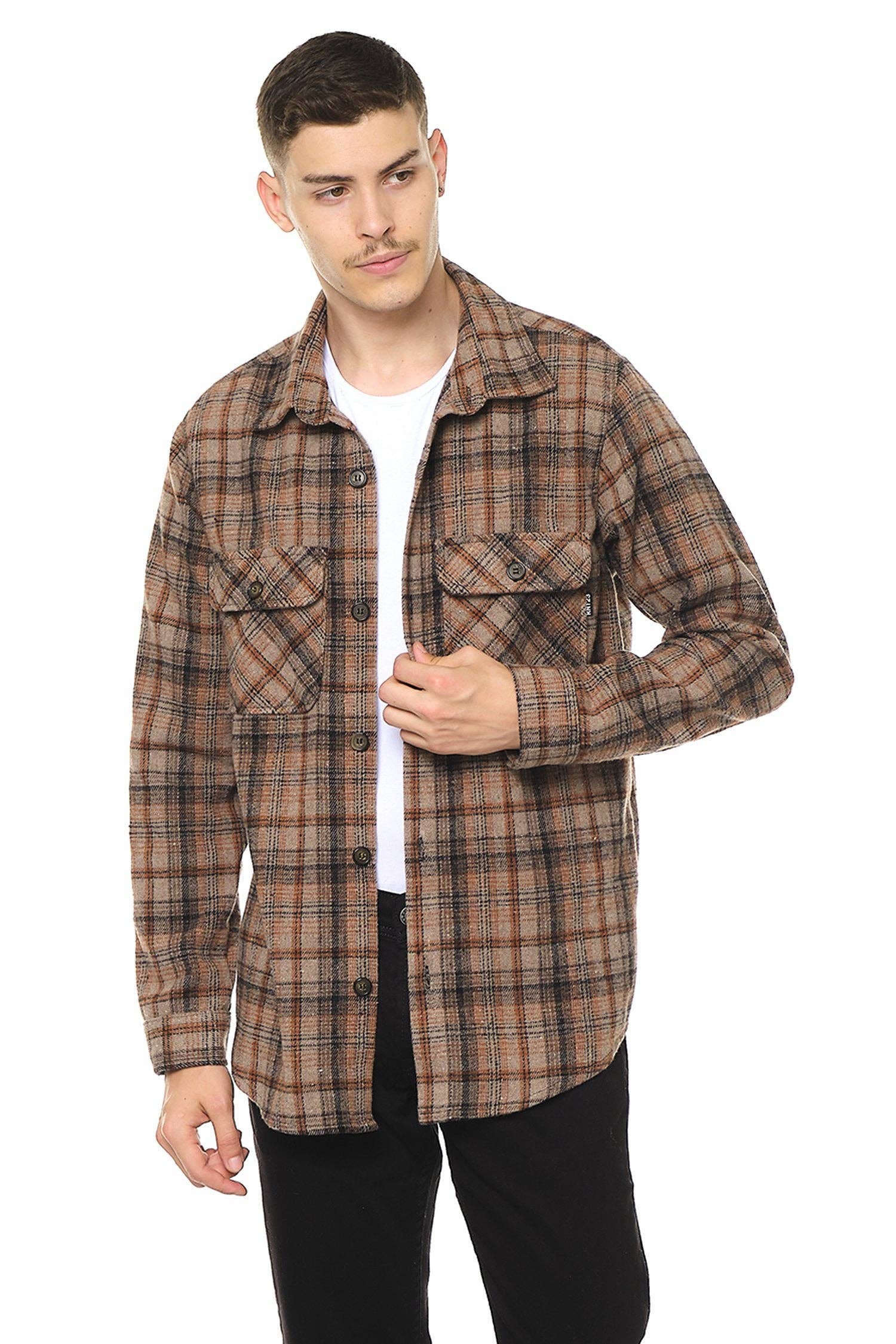 Sartre Woodsman Flannel Shirt - STONE TILE