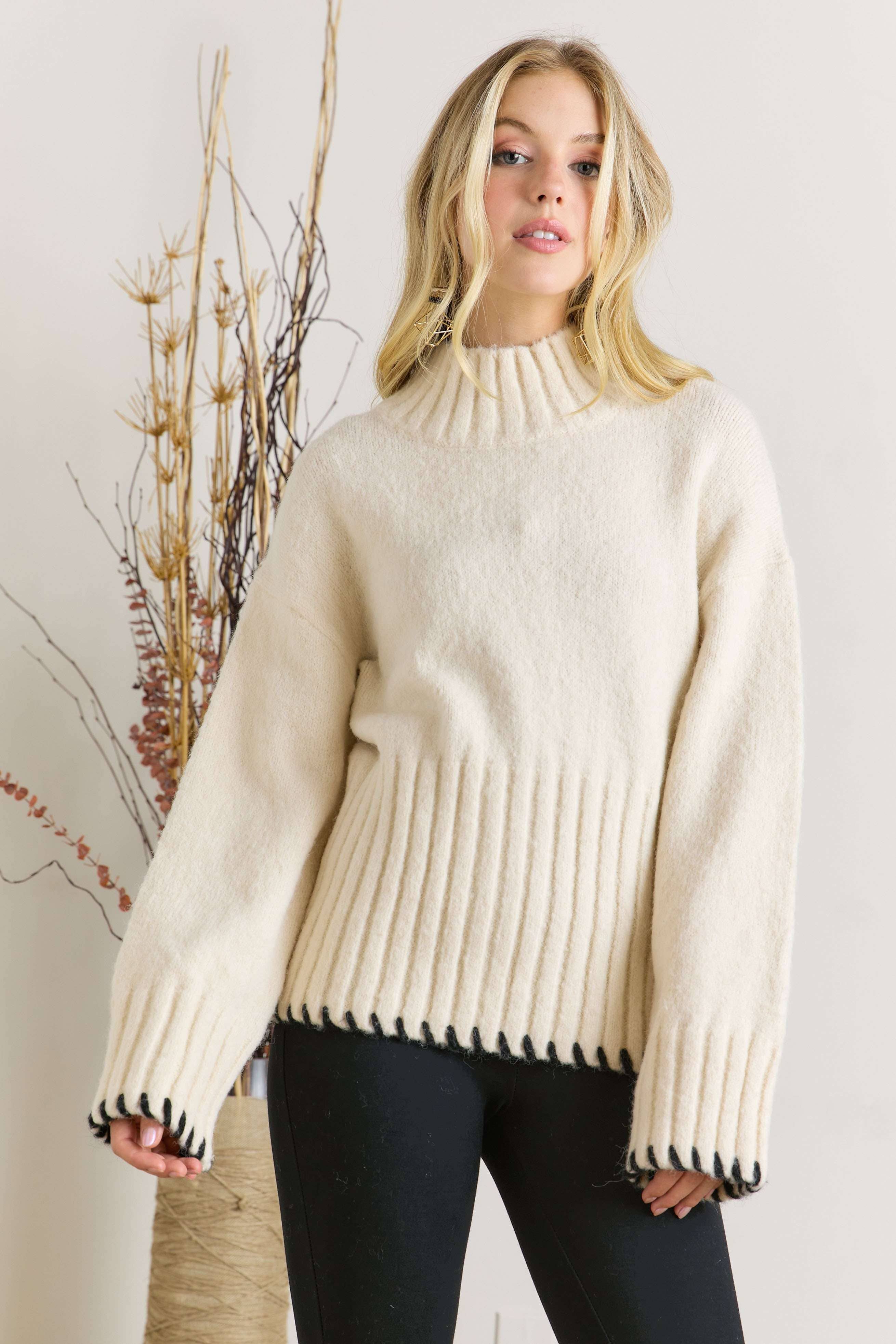 CESW2544 - MOCK NECK PUFFY SLEEVE SWEATER