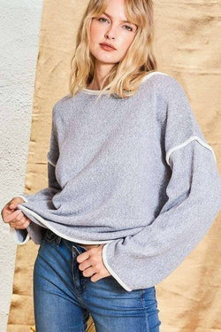 Image of Contrast Pipping Oversize Solid Sweater