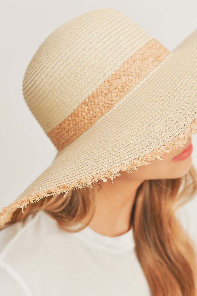 Frayed Edge Straw Floppy Hat