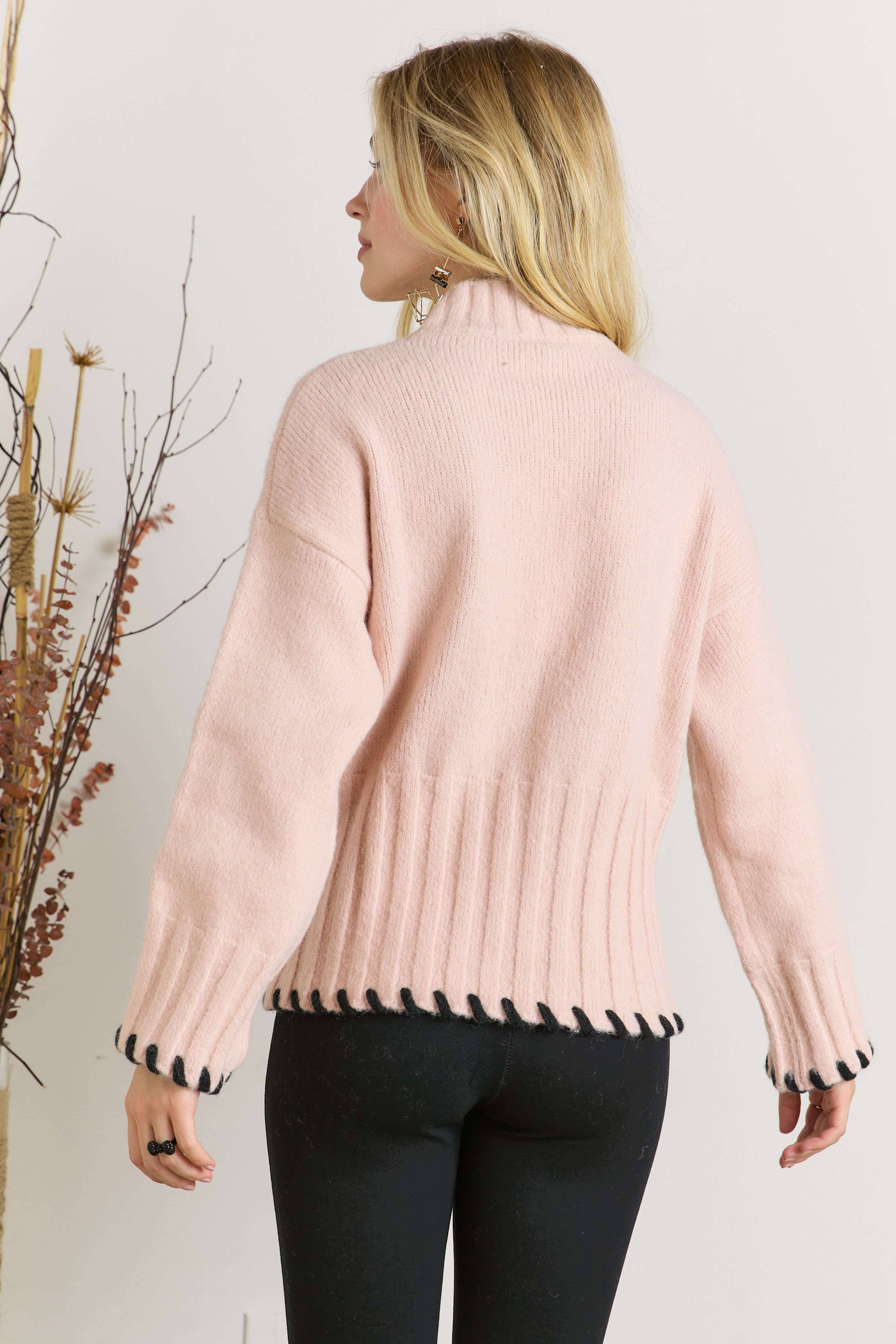 CESW2544 - MOCK NECK PUFFY SLEEVE SWEATER