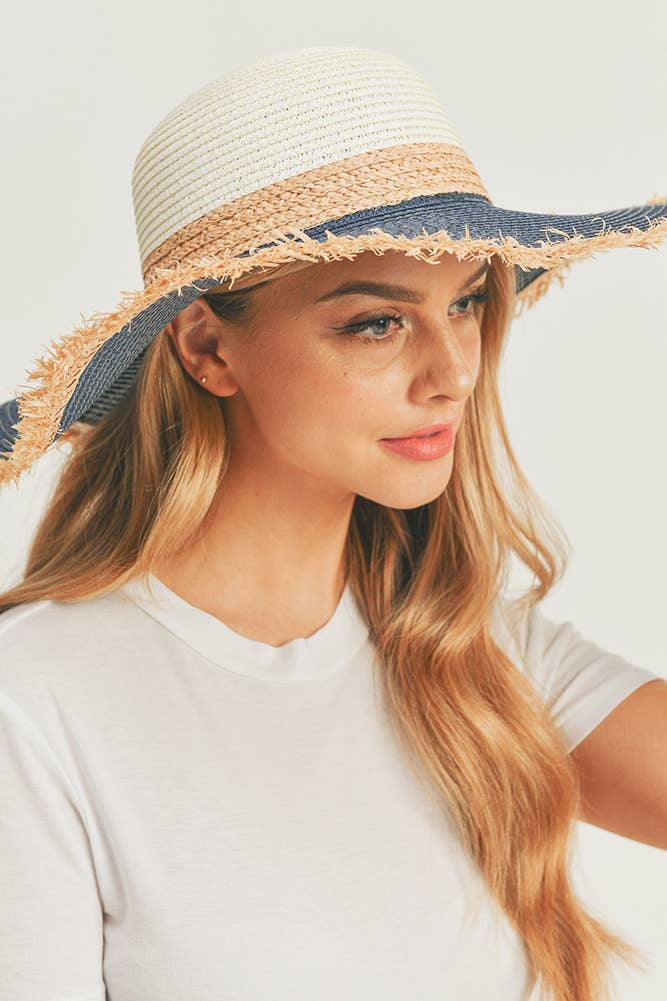 Frayed Edge Straw Floppy Hat