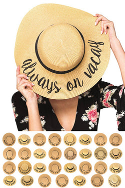 Image of C.C Spring Summer Lettering Straw Brim Hat with Ribbon Band: Aloha Beaches