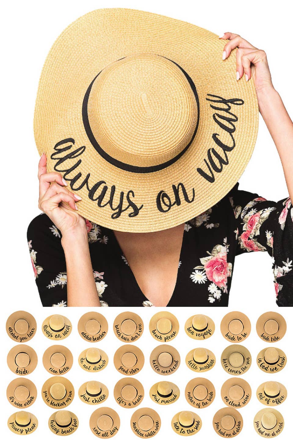 C.C Spring Summer Lettering Straw Brim Hat with Ribbon Band: Life's a Beach