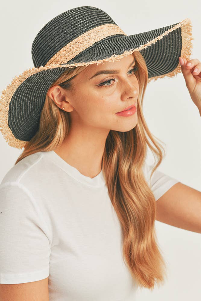 Frayed Edge Straw Floppy Hat