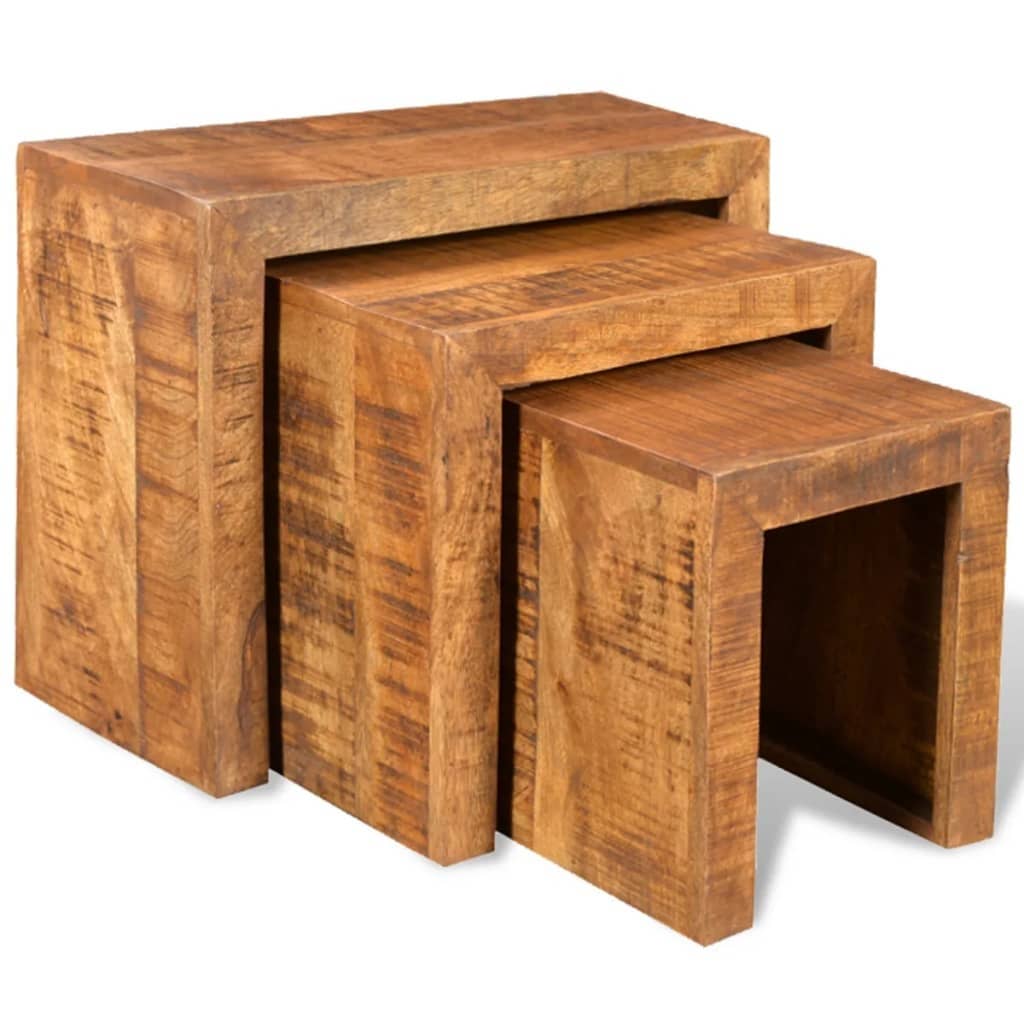 3 Pieces Solid Mango Wood Nesting Table Set