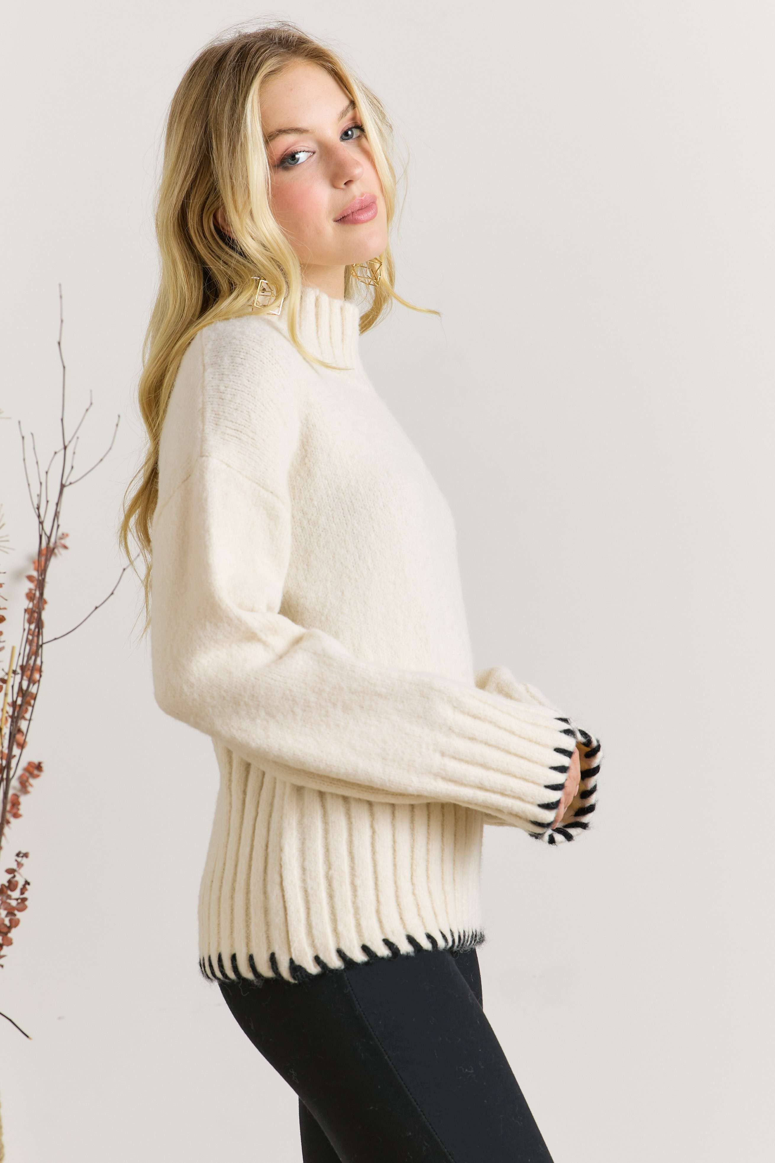 CESW2544 - MOCK NECK PUFFY SLEEVE SWEATER