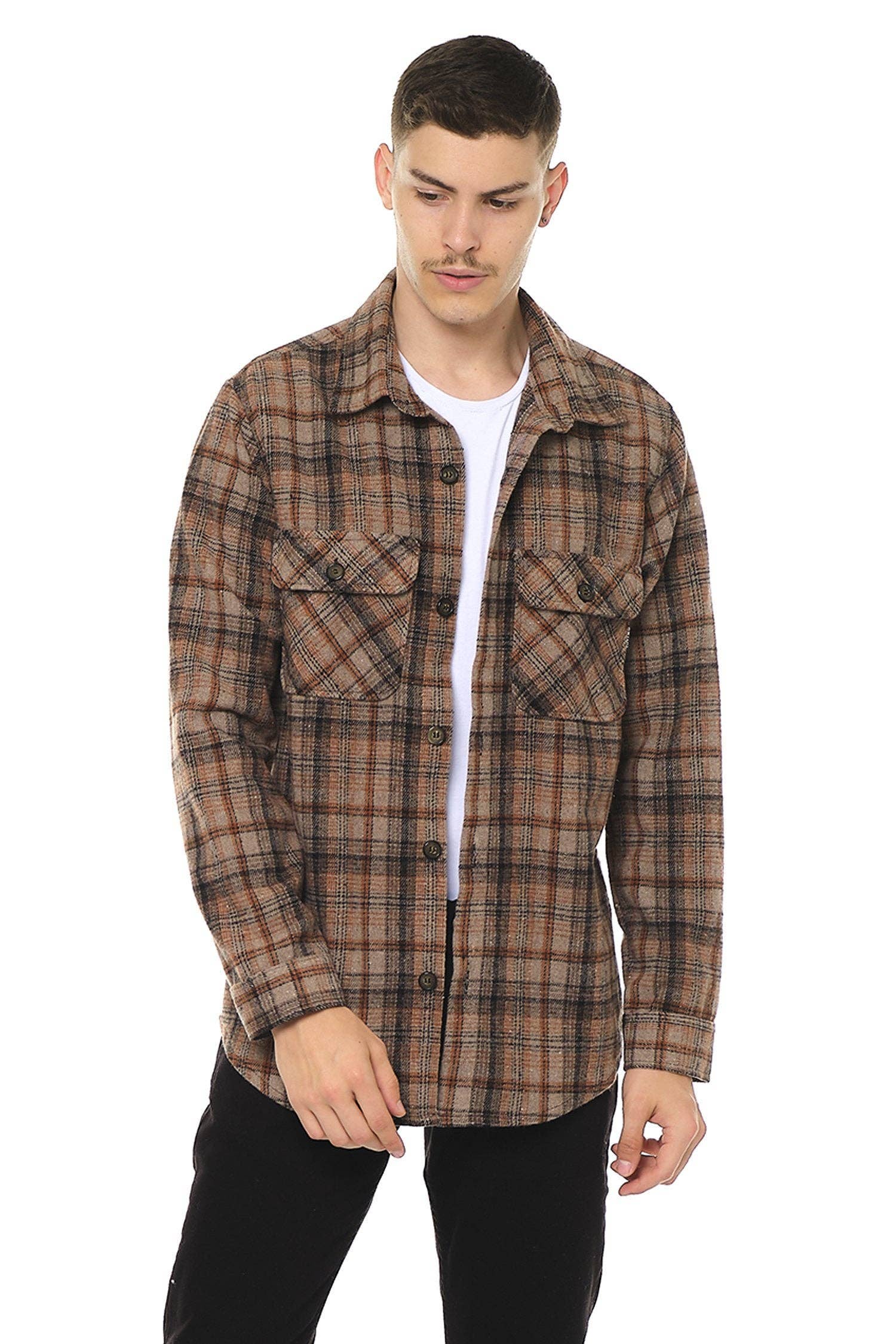 Sartre Woodsman Flannel Shirt - STONE TILE