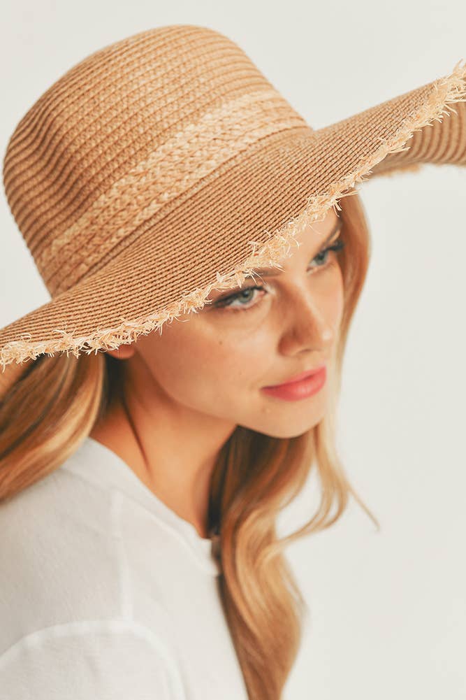 Frayed Edge Straw Floppy Hat