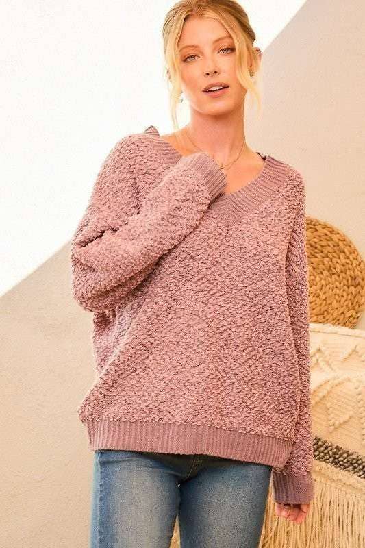 V Neck Oversize Solid Sweater