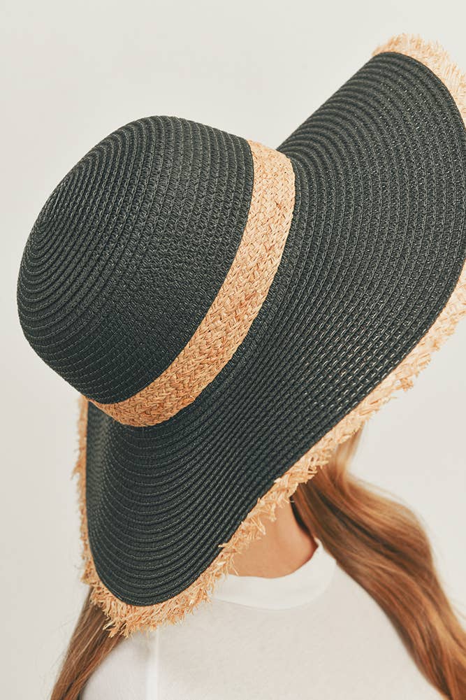 Frayed Edge Straw Floppy Hat