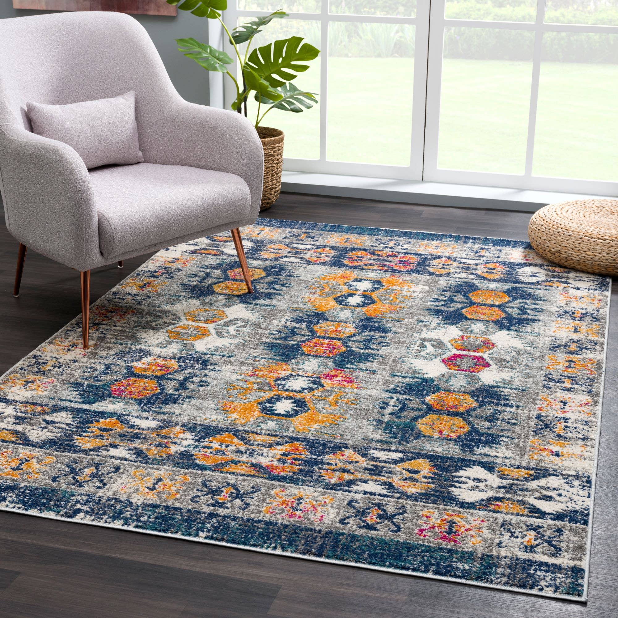 Abani Malibu MAL100A Modern Distressed Grey and Orange Rug