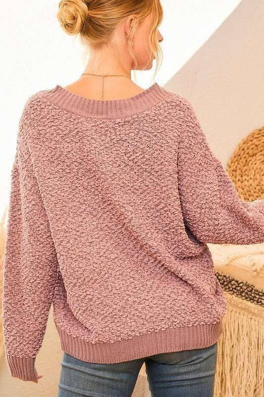 V Neck Oversize Solid Sweater