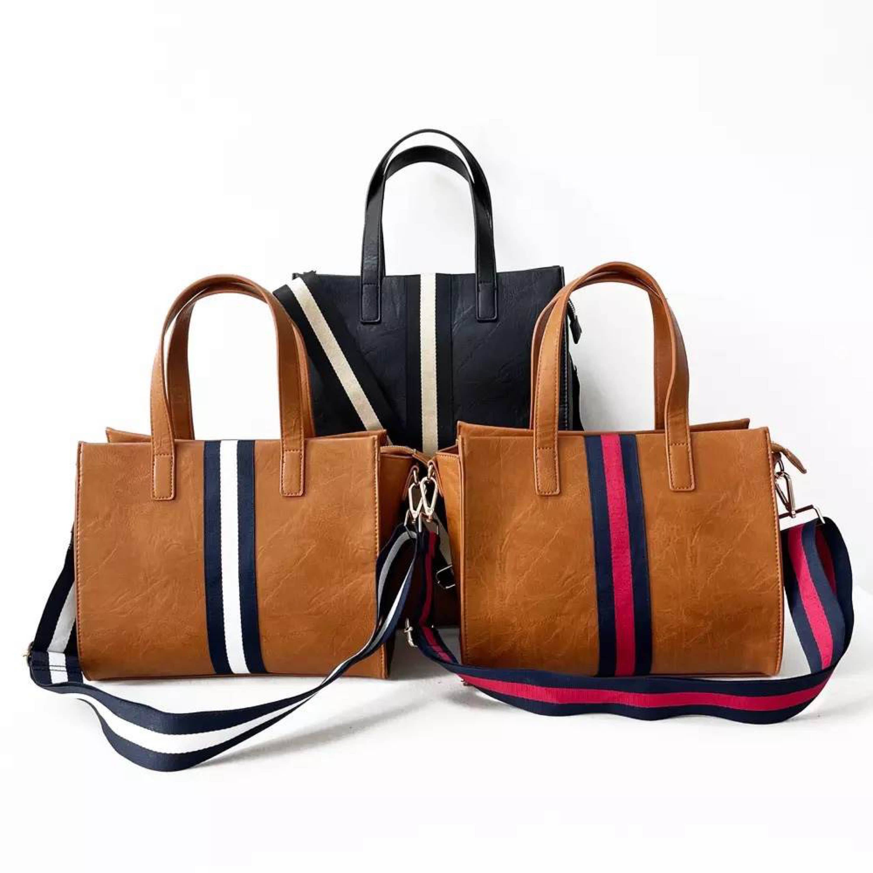 The Drea Striped Vegan Leather Messenger Mini Tote