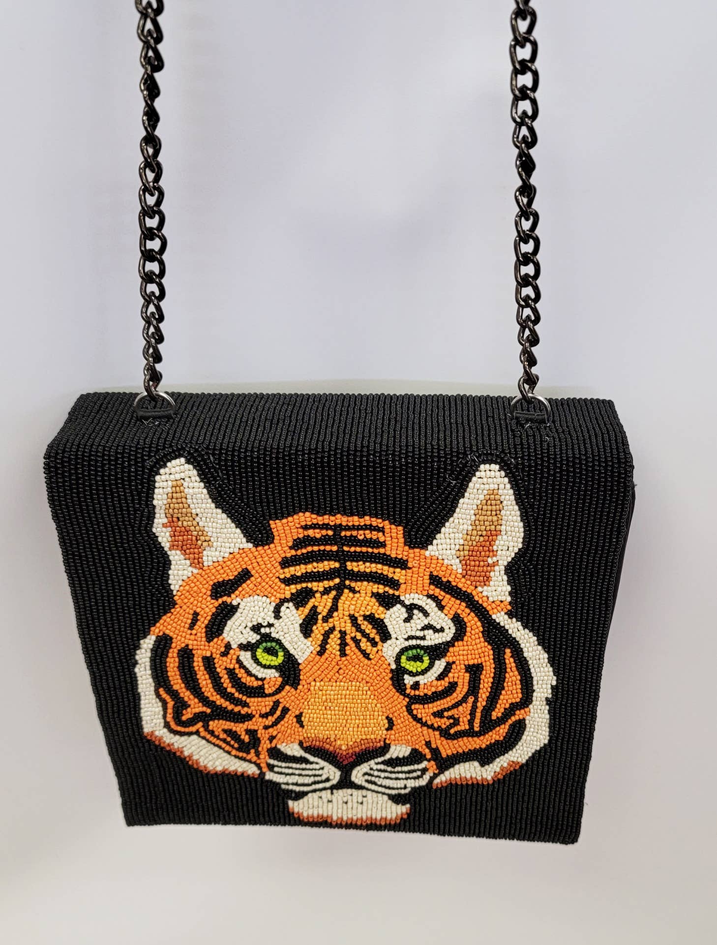 BEADED LEATHER Tigress beaded bag