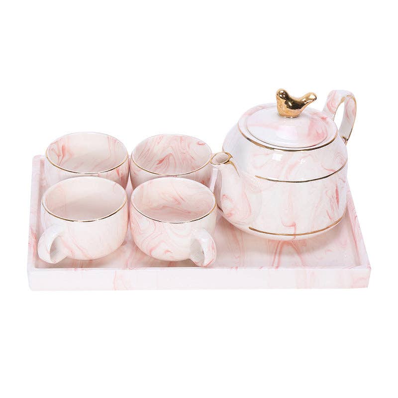 6 Pieces Marble  Ceramic Tea Set