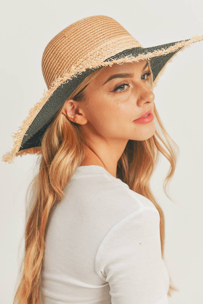 Frayed Edge Straw Floppy Hat