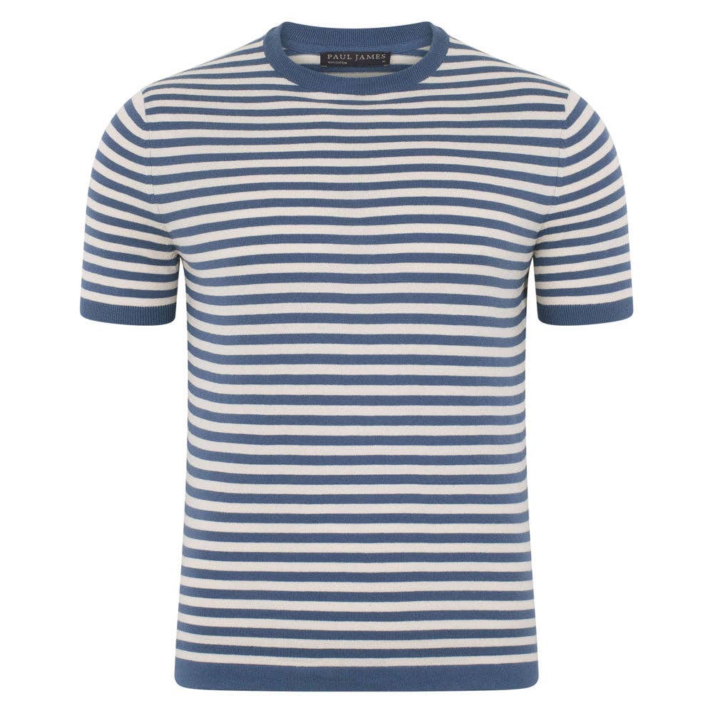 Mens 100% Ultra-Fine Cotton Knitted Breton T-Shirt