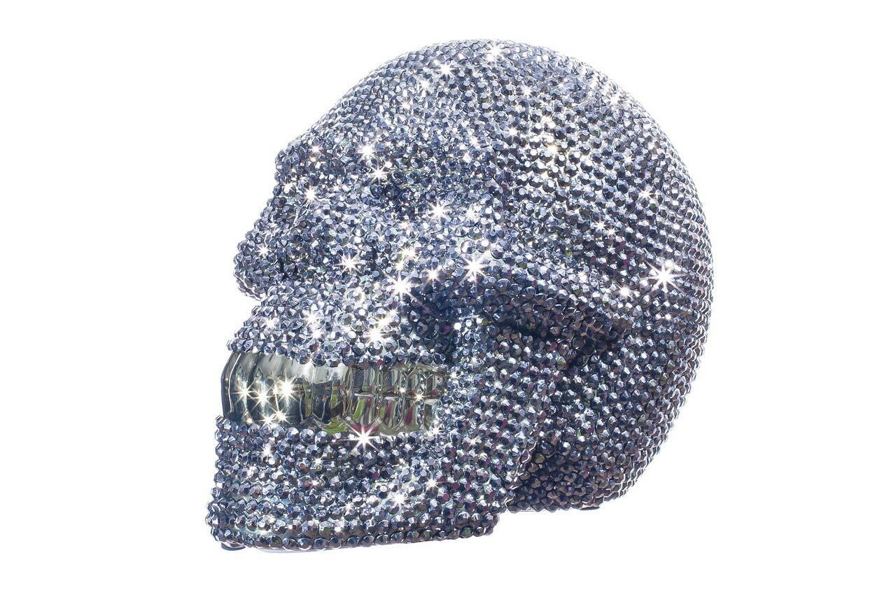 Rhinestone Skull Piggy Bank - 8" long