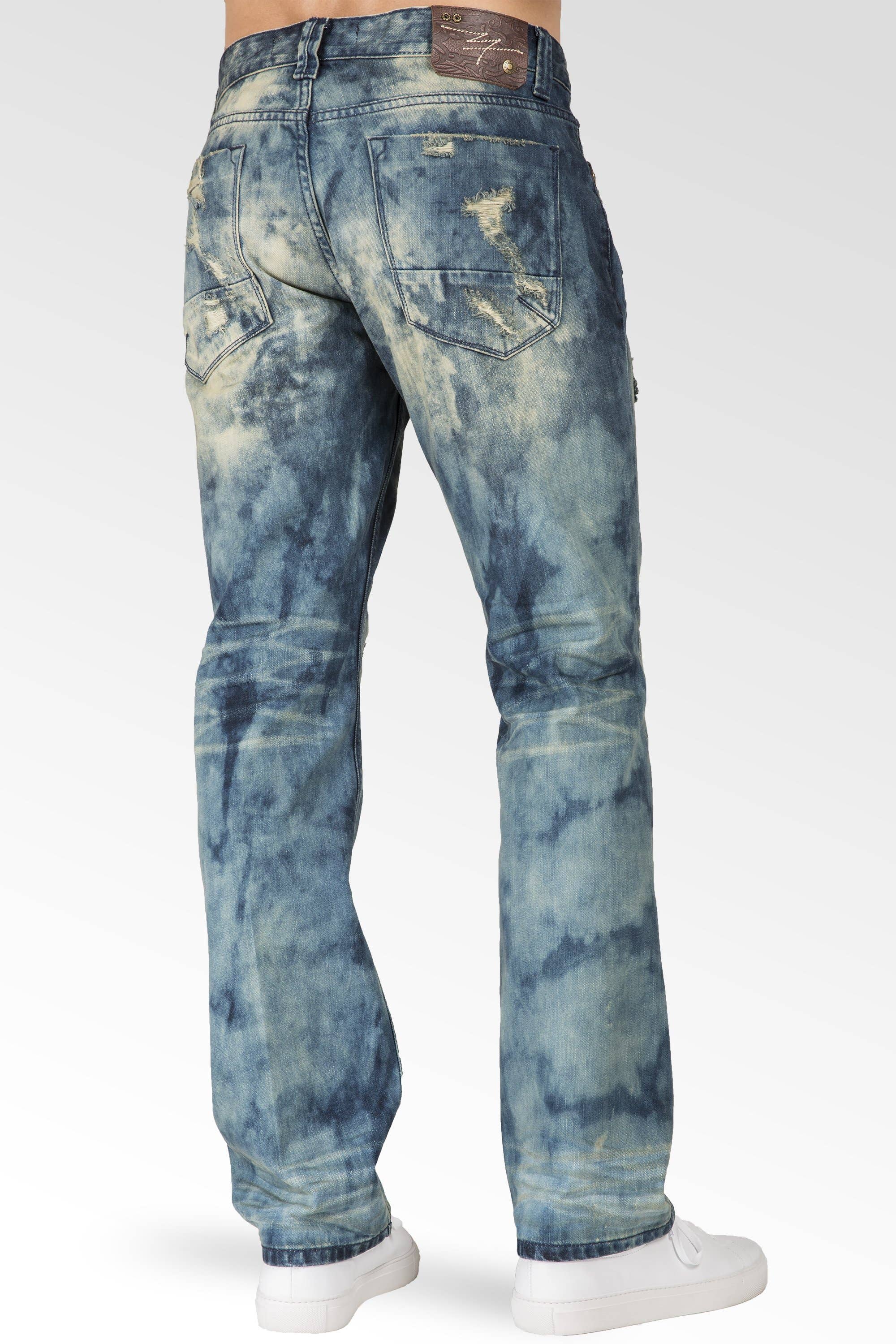 Slim Straight Khaki Tint Destroyed & Mended Denim