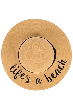 Image of C.C Spring Summer Lettering Straw Brim Hat with Ribbon Band: Life's a Beach