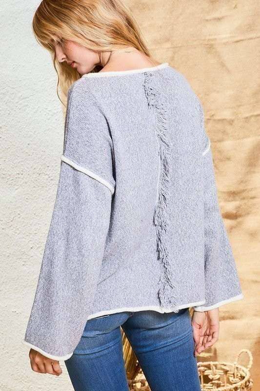 Contrast Pipping Oversize Solid Sweater