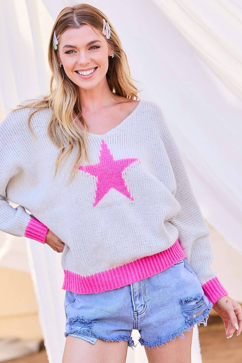 V-neck Star Point Sweater