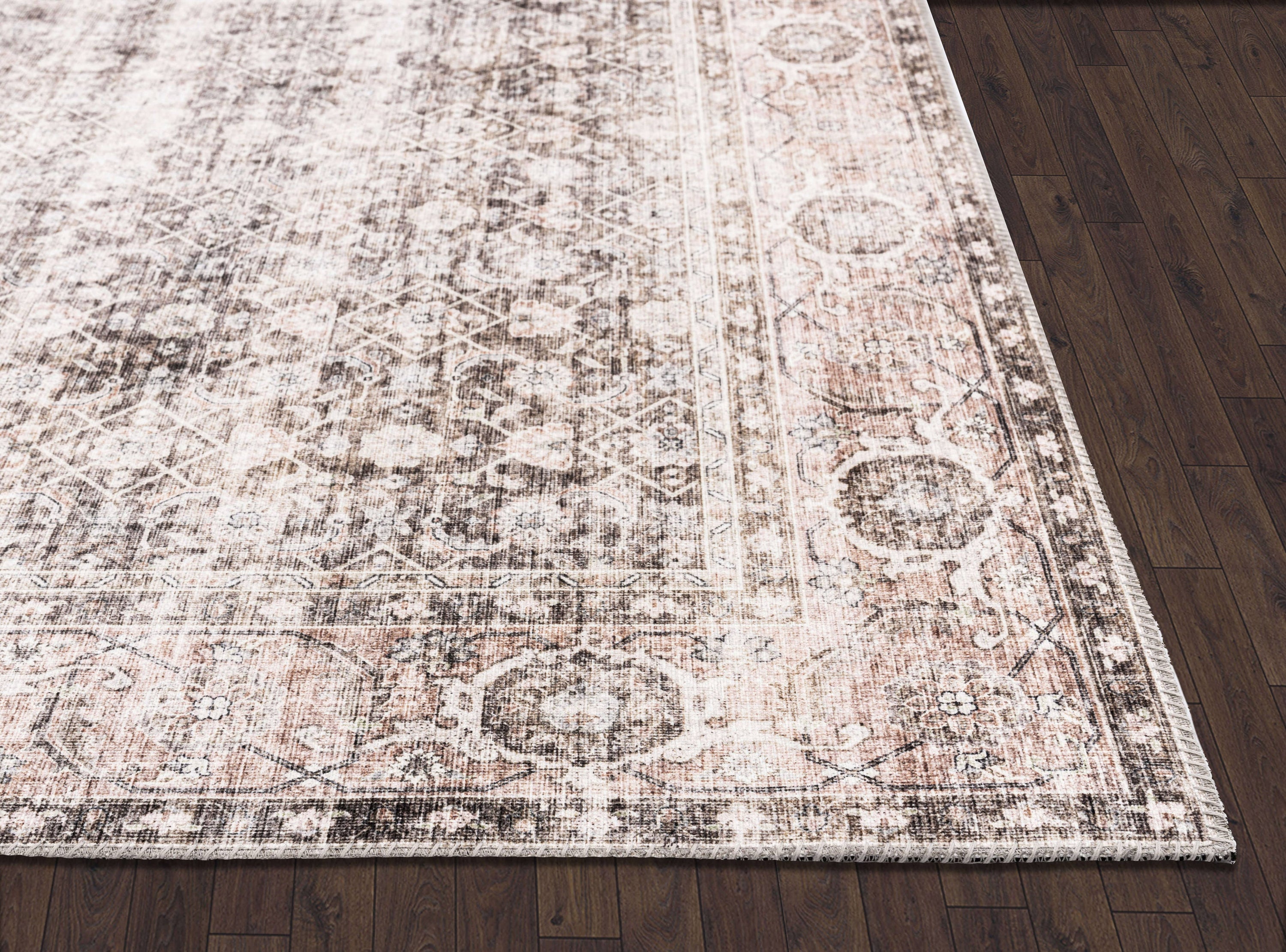 Abani Paloma PAL210A Vintage Cream and Brown Distressed Rug