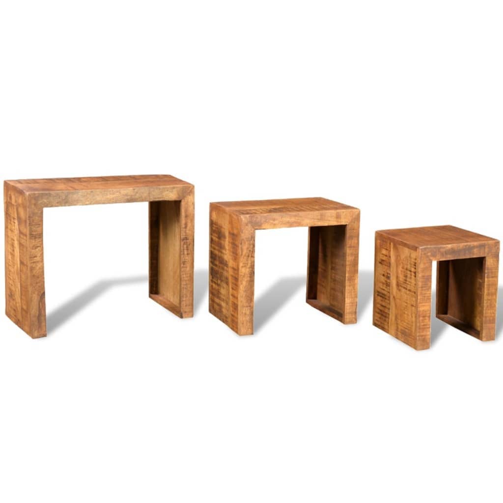 3 Pieces Solid Mango Wood Nesting Table Set