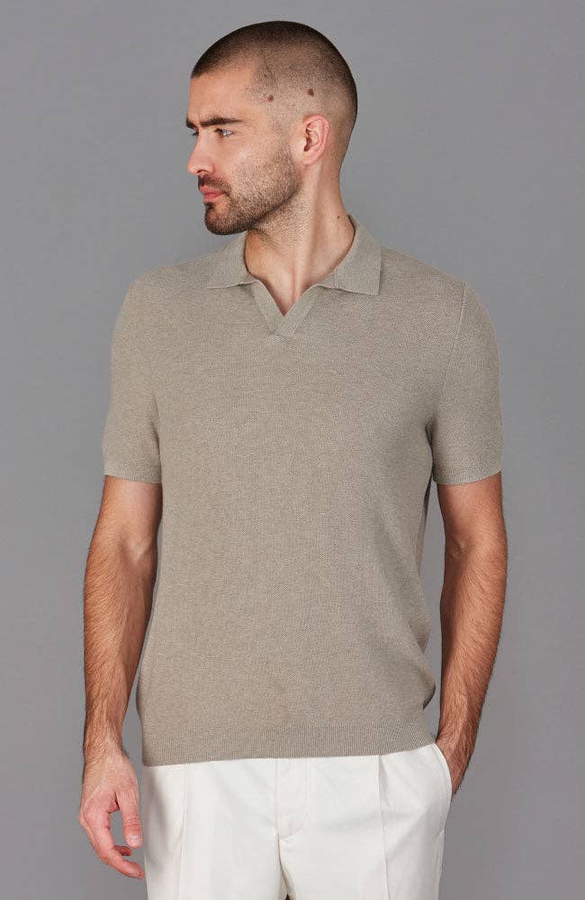 Mens Lightweight 100% Cotton Textured Buttonless Polo Shirt