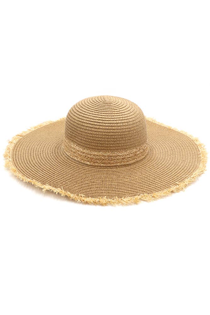 Frayed Edge Straw Floppy Hat