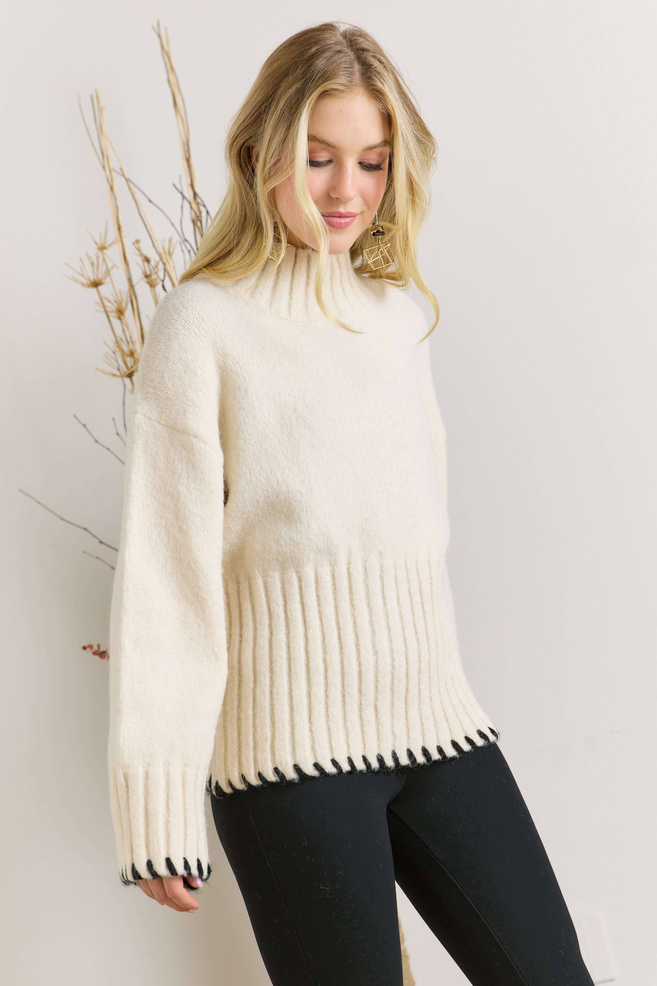 CESW2544 - MOCK NECK PUFFY SLEEVE SWEATER