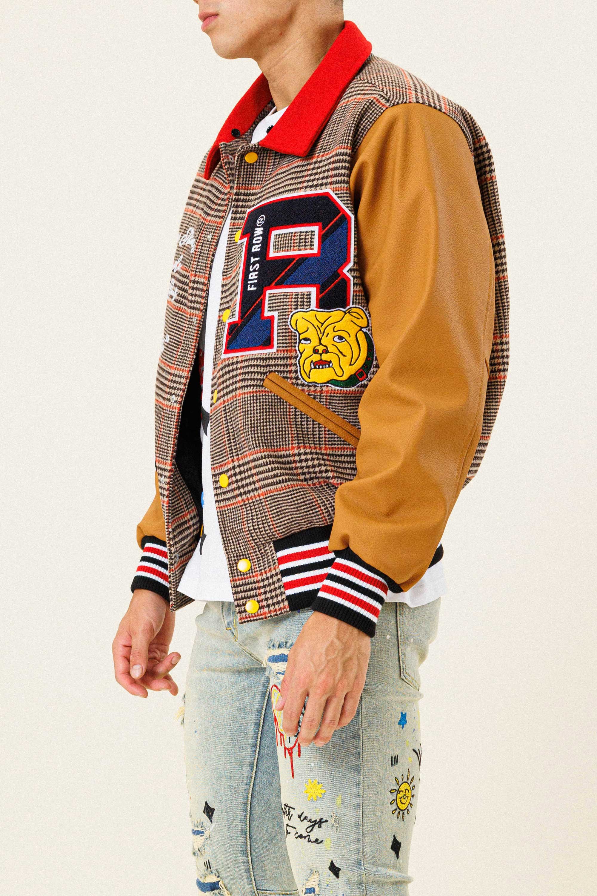 GLENCHECK LETTERMAN VARSITY JACKET