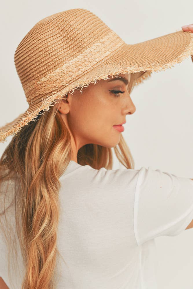 Frayed Edge Straw Floppy Hat