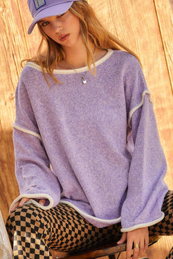 Image of Contrast Pipping Oversize Solid Sweater