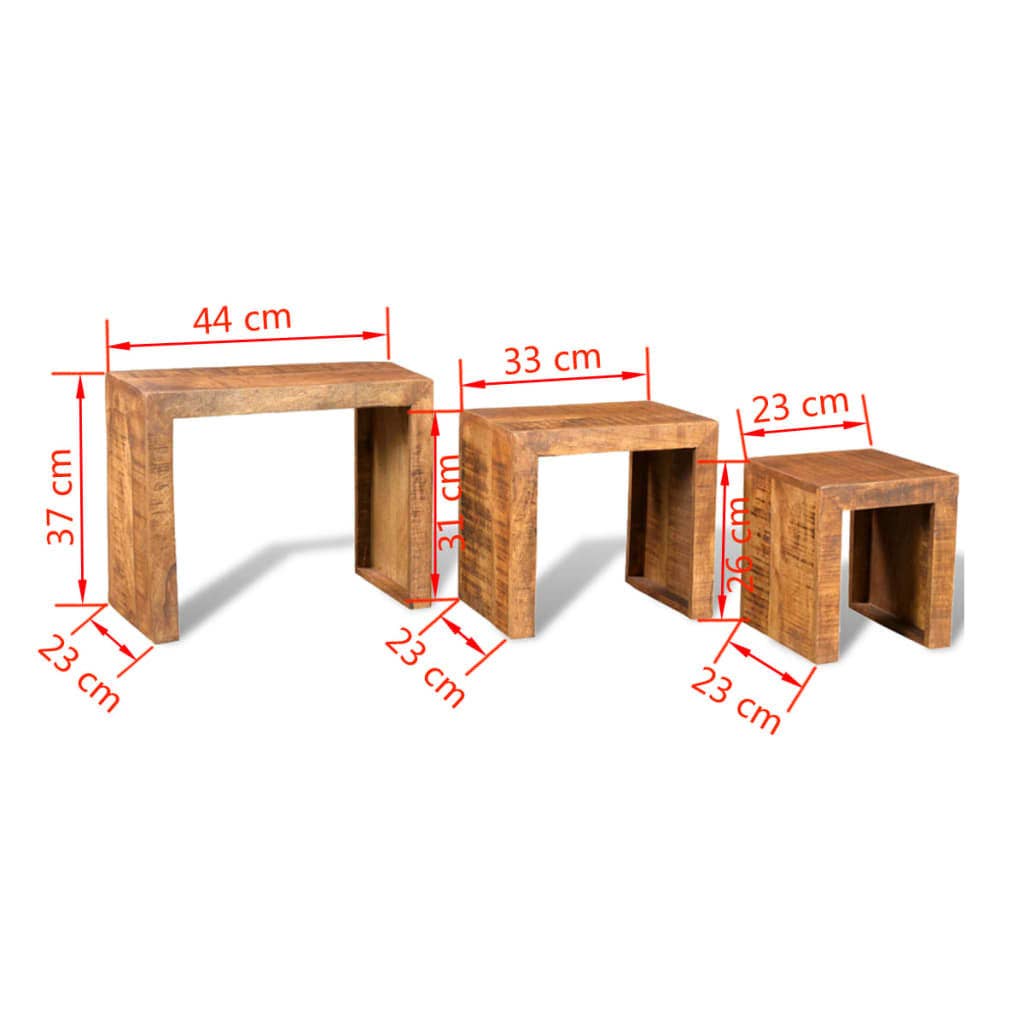 3 Pieces Solid Mango Wood Nesting Table Set