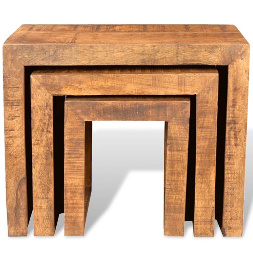 3 Pieces Solid Mango Wood Nesting Table Set