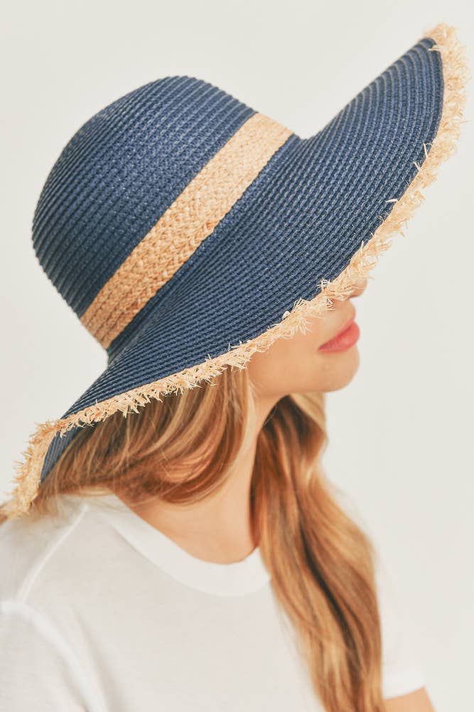 Frayed Edge Straw Floppy Hat