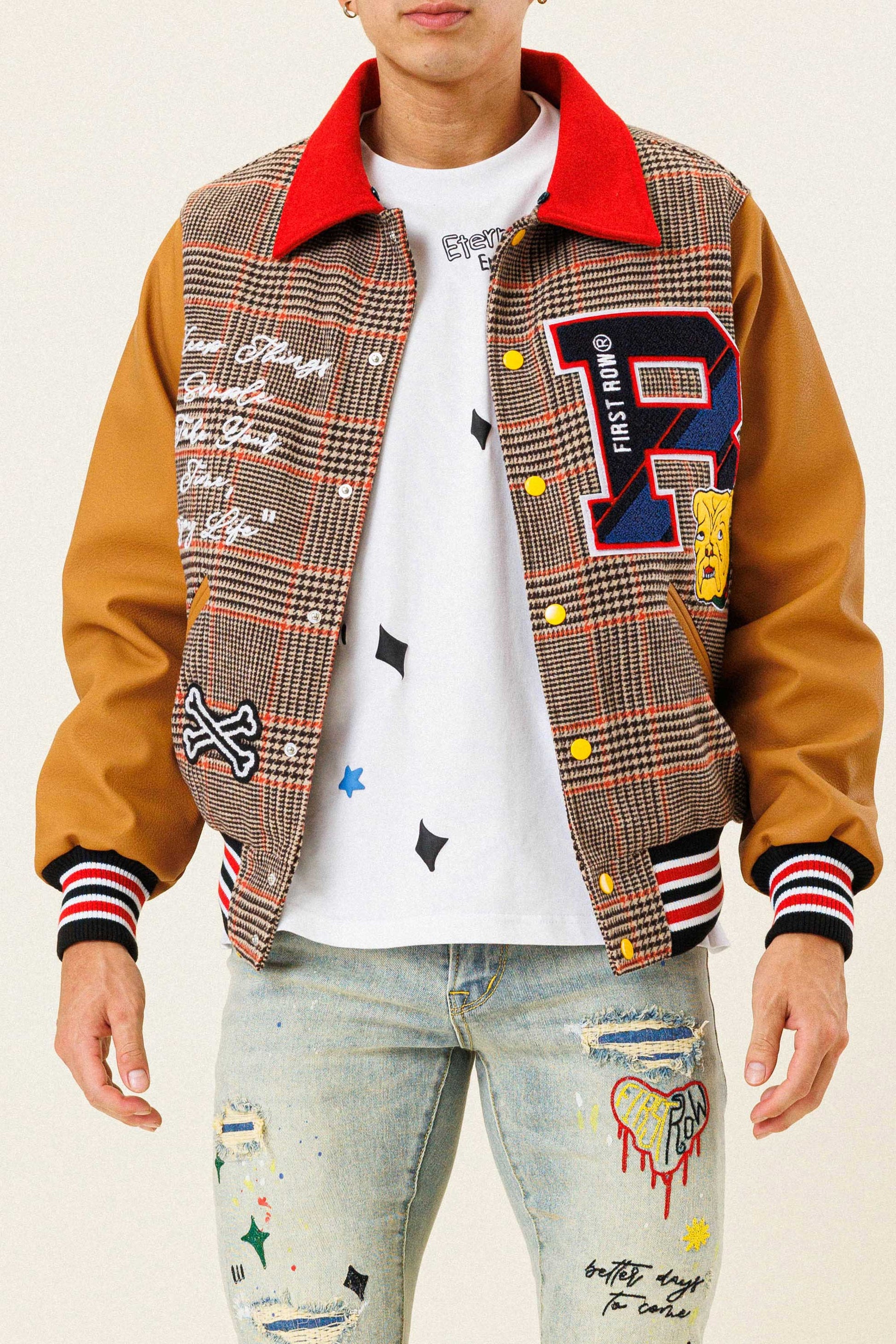 GLENCHECK LETTERMAN VARSITY JACKET