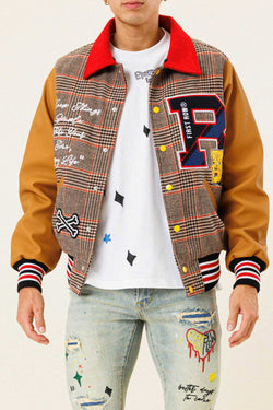 Image of GLENCHECK LETTERMAN VARSITY JACKET