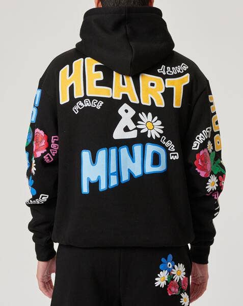 HEART & MIND PUFF PRINT & CHEST EMB LOGO HOODIE