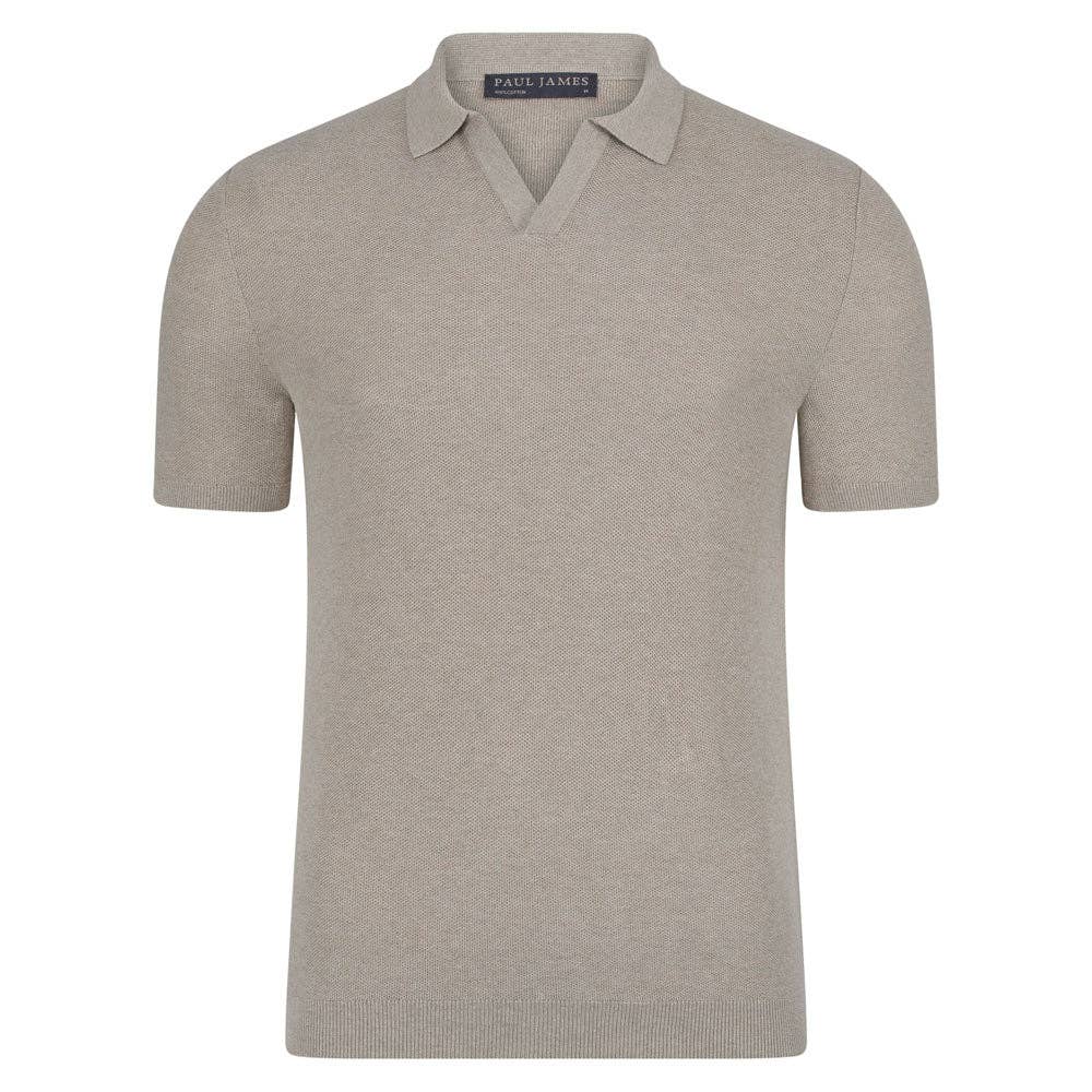 Mens Lightweight 100% Cotton Textured Buttonless Polo Shirt