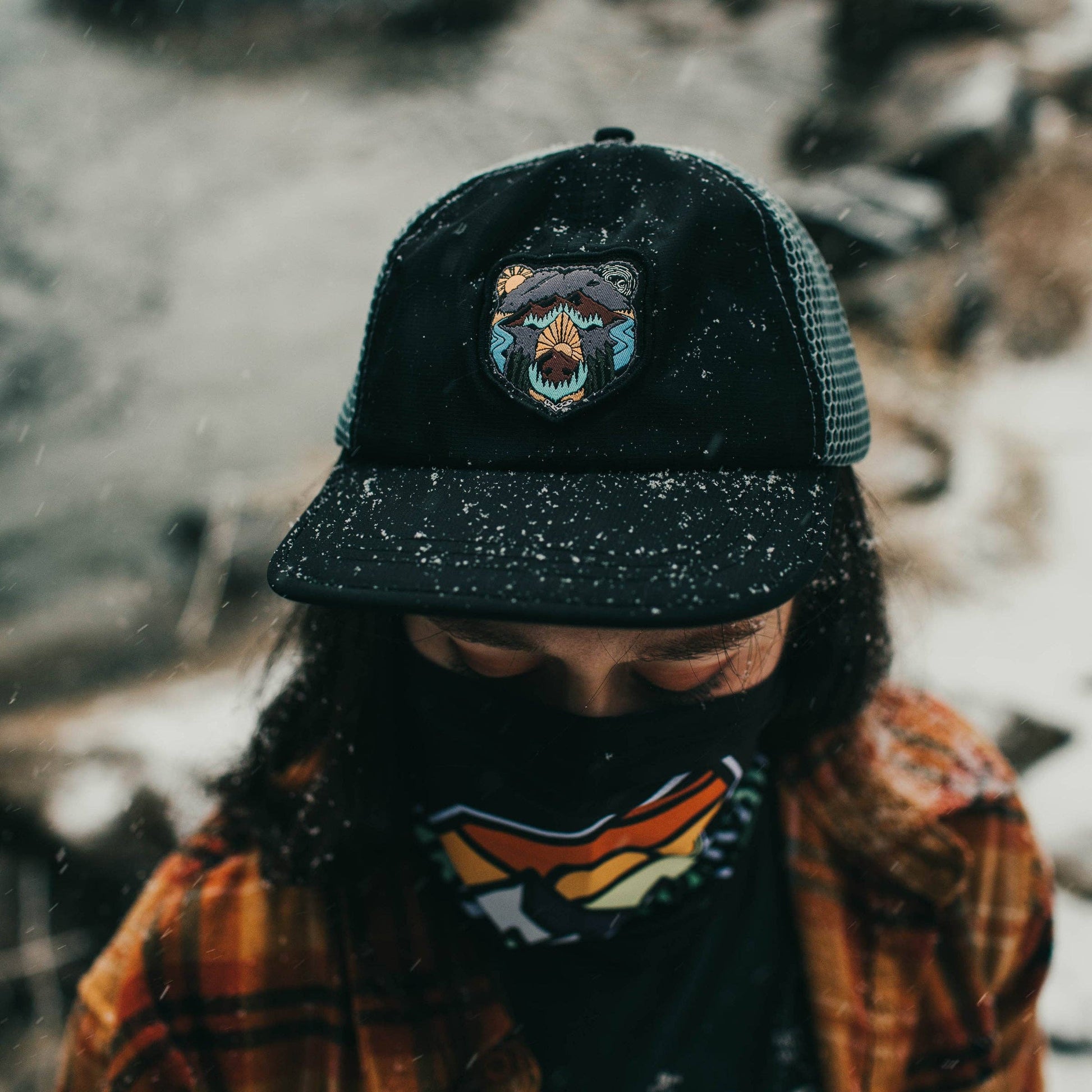 Bear Face Black Backpack Hat