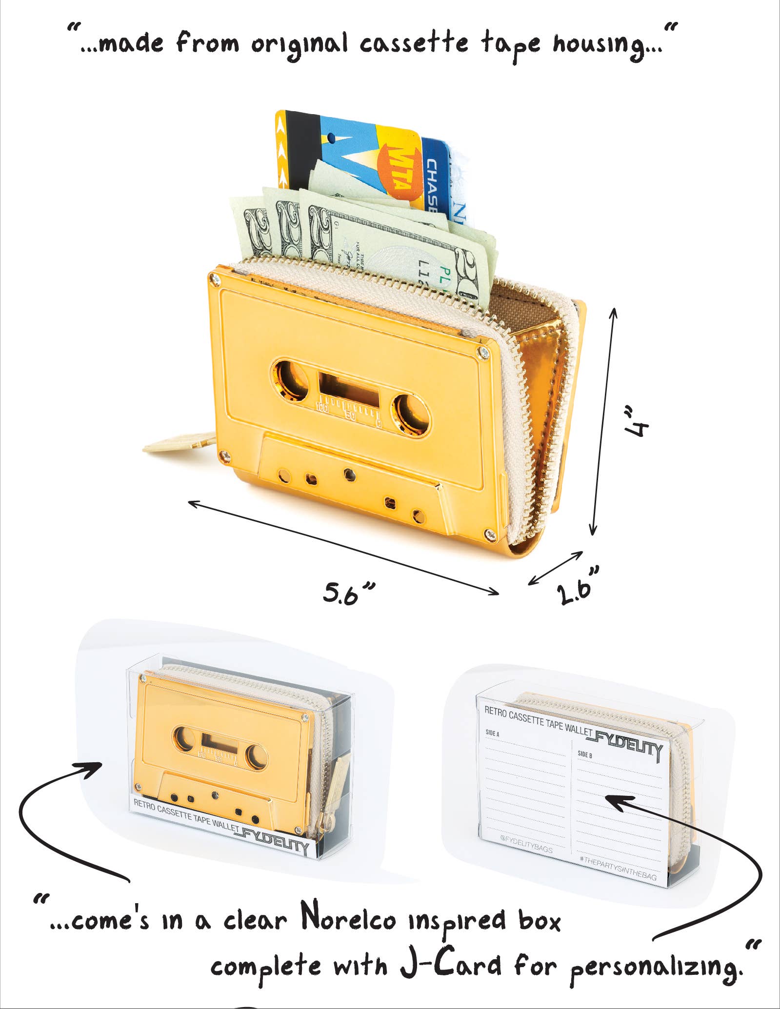 70260: Cassette Tape Wallet-*BLANK Gold Chrome