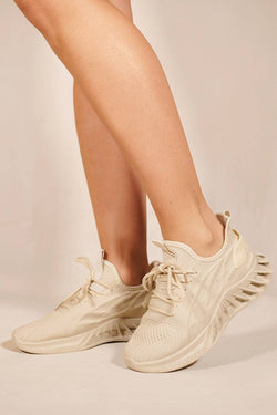 Image of NYMRA PLATFORM RUBBER SOLE KNITTED TRAINERS IN BEIGE