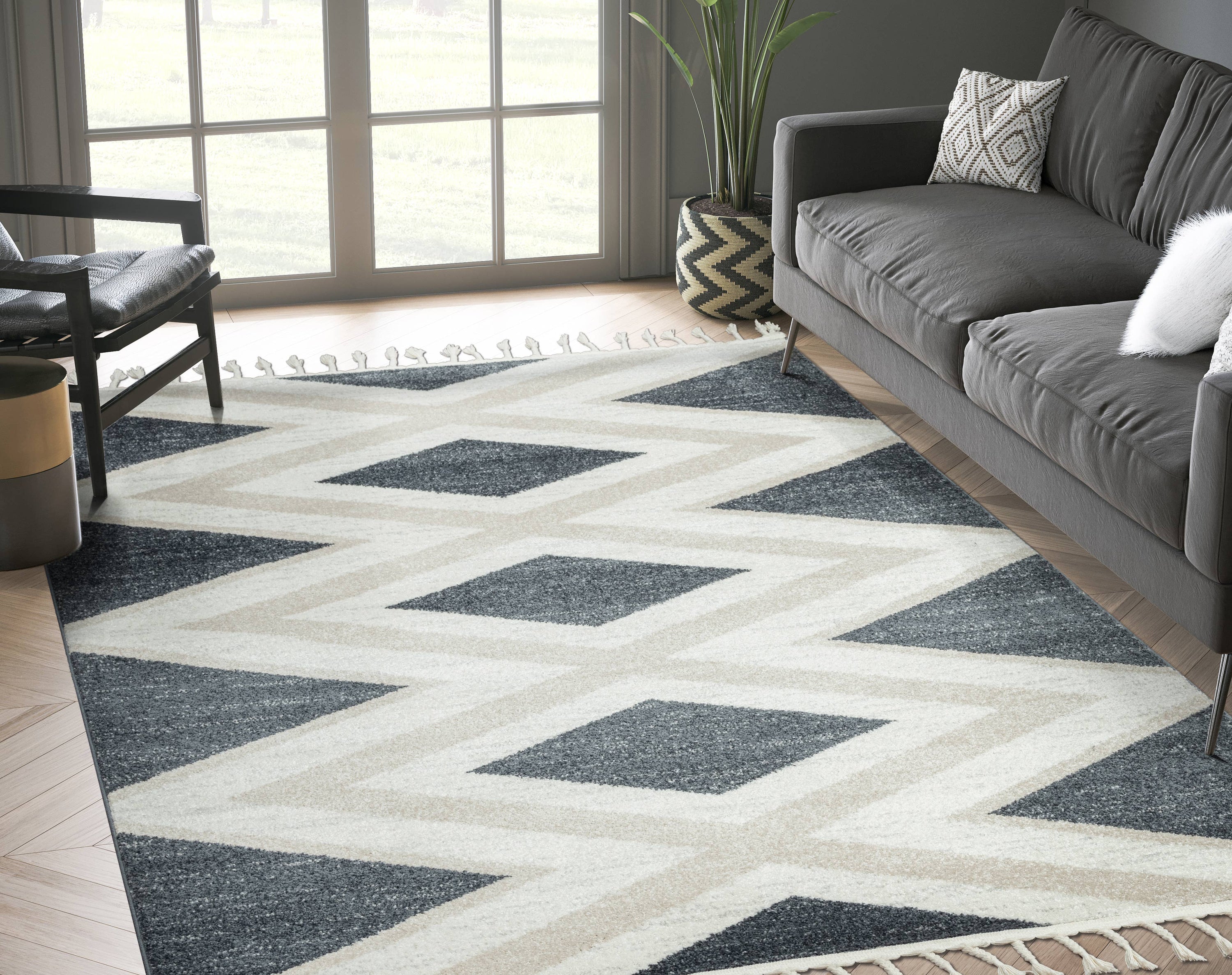 Tulum TUL130A Contemporary Grey & Cream ZigZag Rug